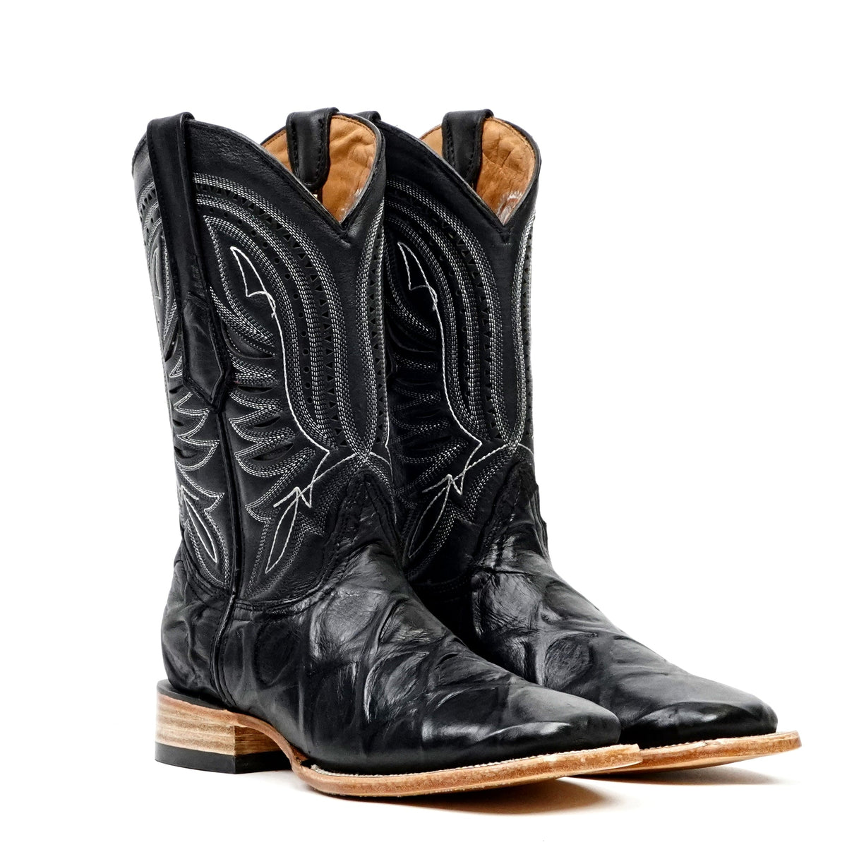 Pirarucu Black Boots - Embossed Leather - Square Toe (E687) - Gomez Western Wear