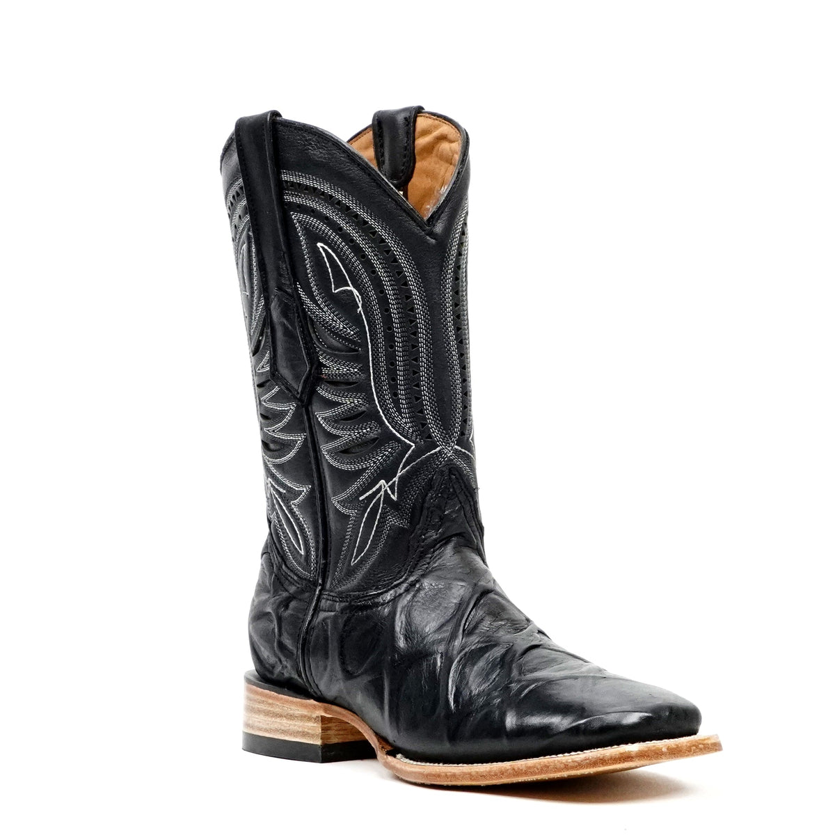 Pirarucu Black Boots - Embossed Leather - Square Toe (E687) - Gomez Western Wear