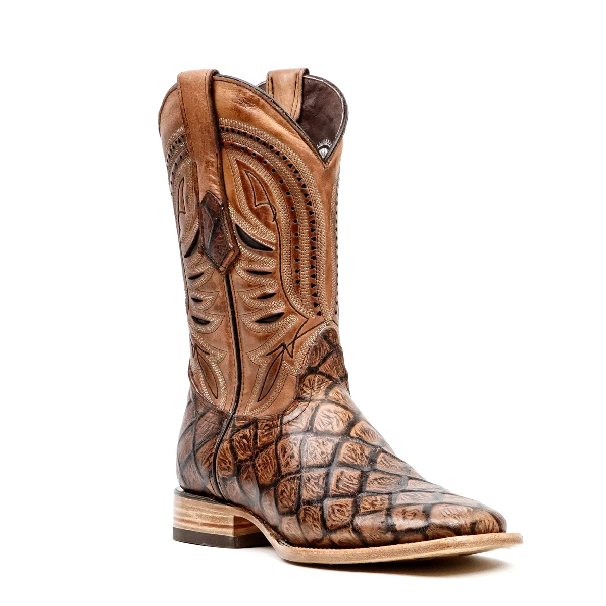 Pirarucu Chocolate Boots - Embossed Leather - Square Toe (E687) - Gomez Western Wear