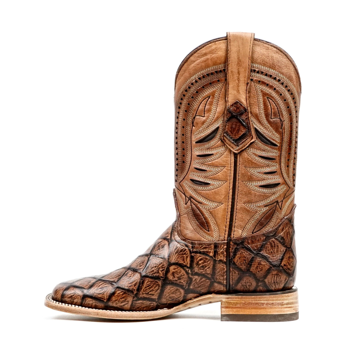 Pirarucu Chocolate Boots - Embossed Leather - Square Toe (E687) - Gomez Western Wear