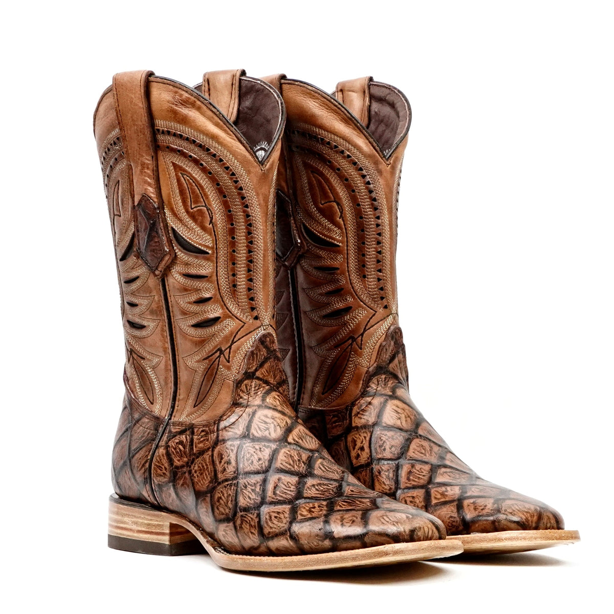 Pirarucu Chocolate Boots - Embossed Leather - Square Toe (E687) - Gomez Western Wear