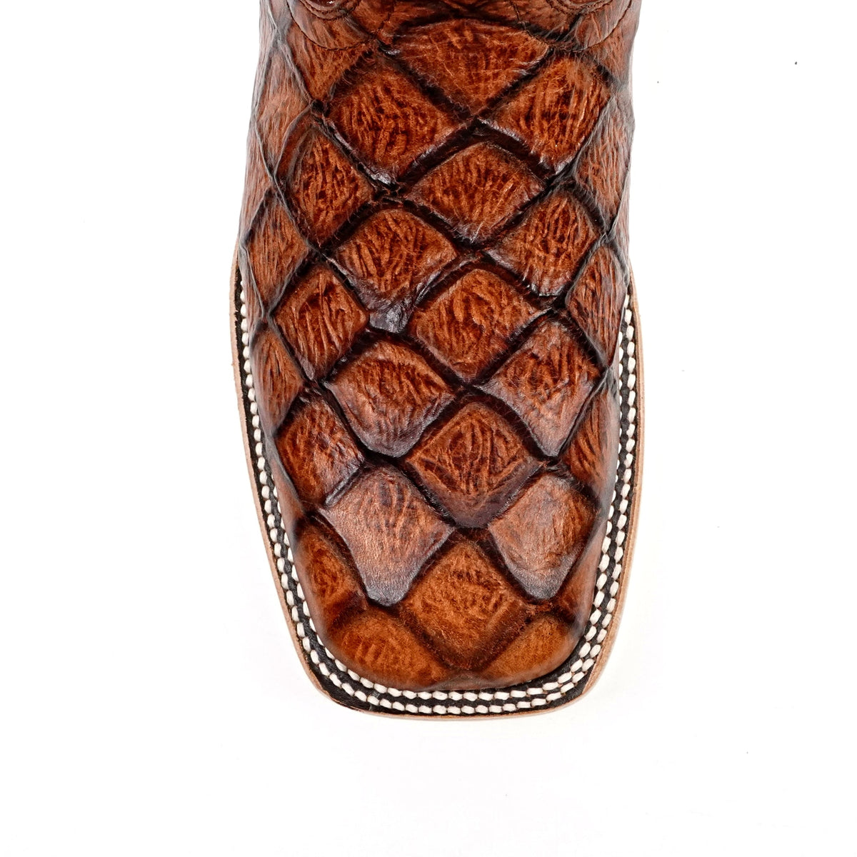 Pirarucu Cognac Boots - Embossed Leather - Square Toe (E687) - Gomez Western Wear