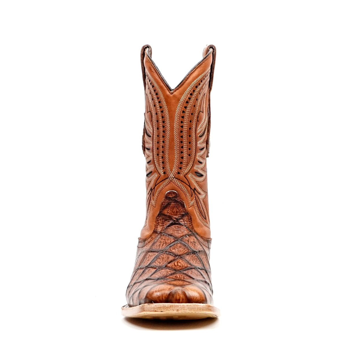 Pirarucu Cognac Boots - Embossed Leather - Square Toe (E687) - Gomez Western Wear