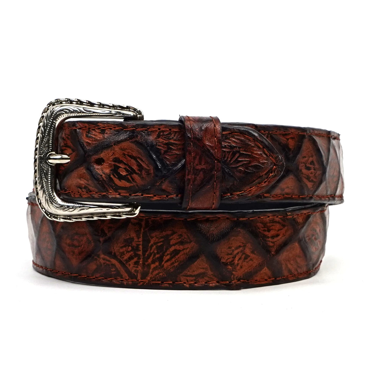 Pirarucu Embossed Leather Belt - Rustic Cognac (C-IMI) - Gomez Western Wear
