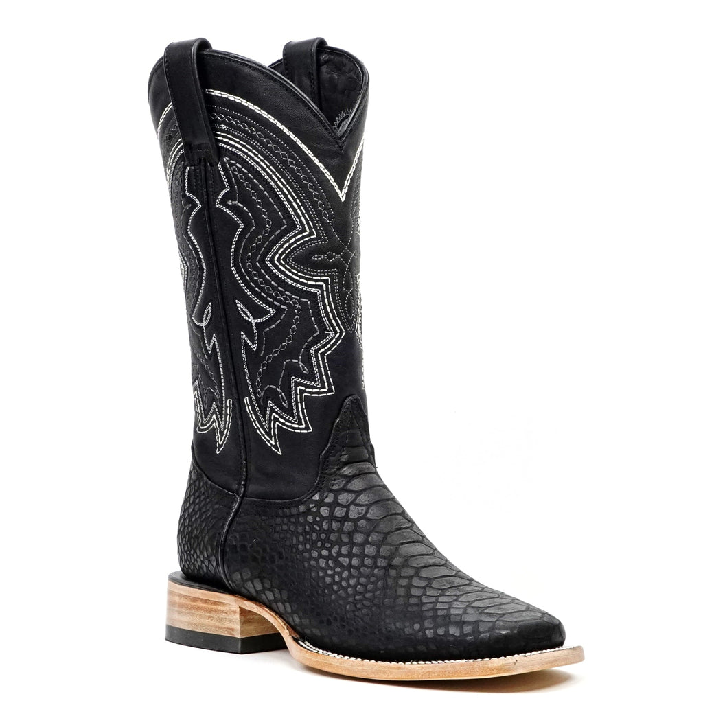 Python Black Cowboy Boots - Embossed Leather - Square Toe (E425) - Gomez Western Wear