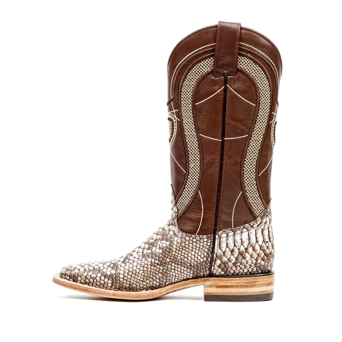 Python Natural Camel Boots - Embossed Leather - Square Toe (E913) - Gomez Western Wear