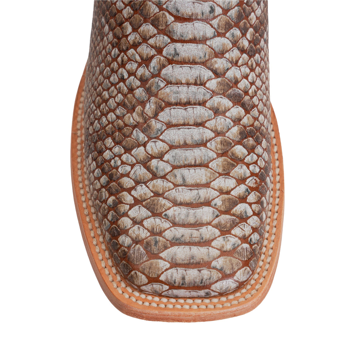 Python Natural Camel Boots - Embossed Leather - Square Toe (E913) - Gomez Western Wear