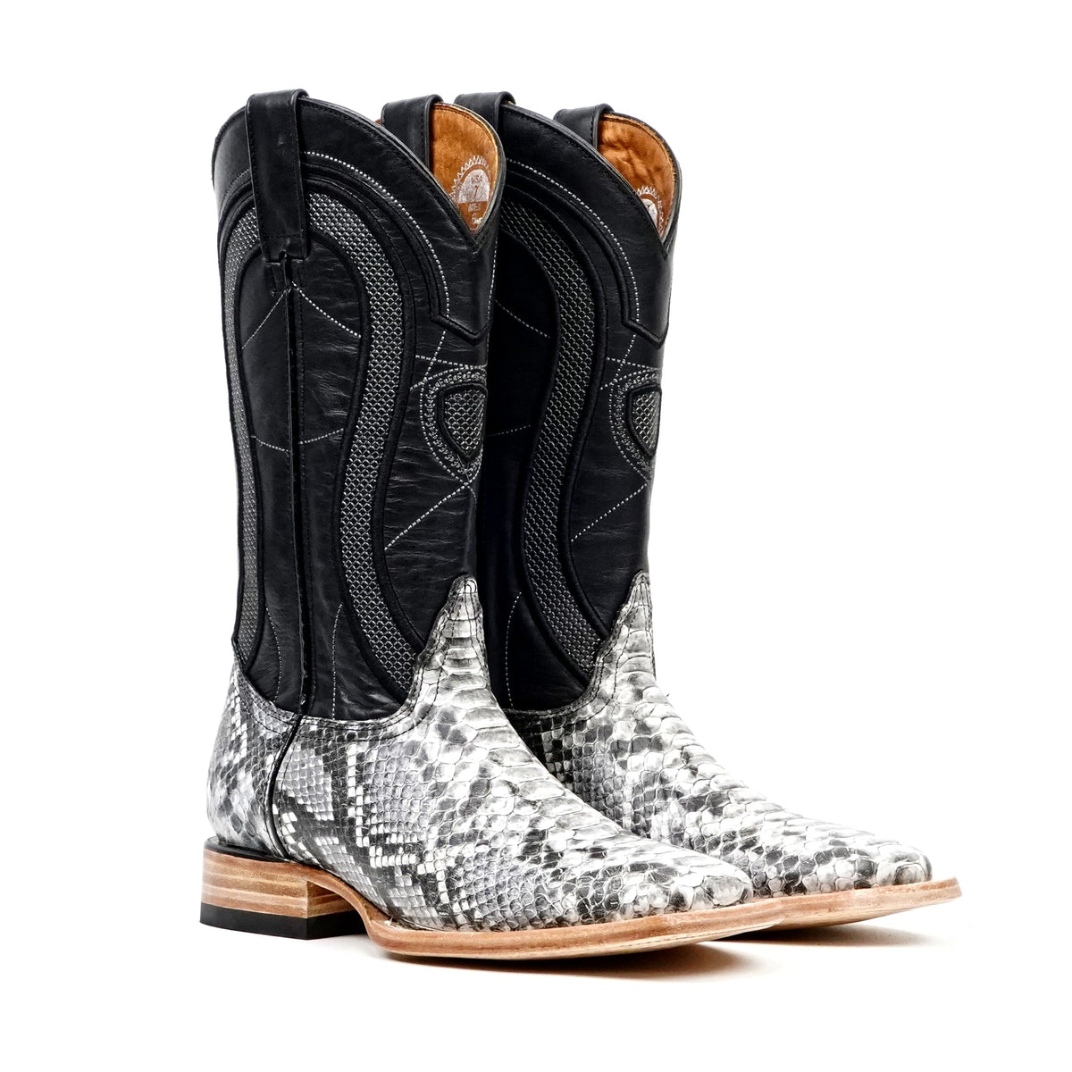 Python Natural Cowboy Boots - Embossed Leather - Square Toe (E913) - Gomez Western Wear
