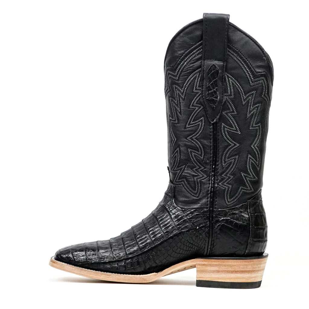 Rhodes Caiman Belly Boots - Black - Cutter Toe (LM26) - Gomez Western Wear