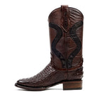Rhodes Platinum Caiman Hornback Boots - Espresso Brown - Square Toe - Gomez Western Wear