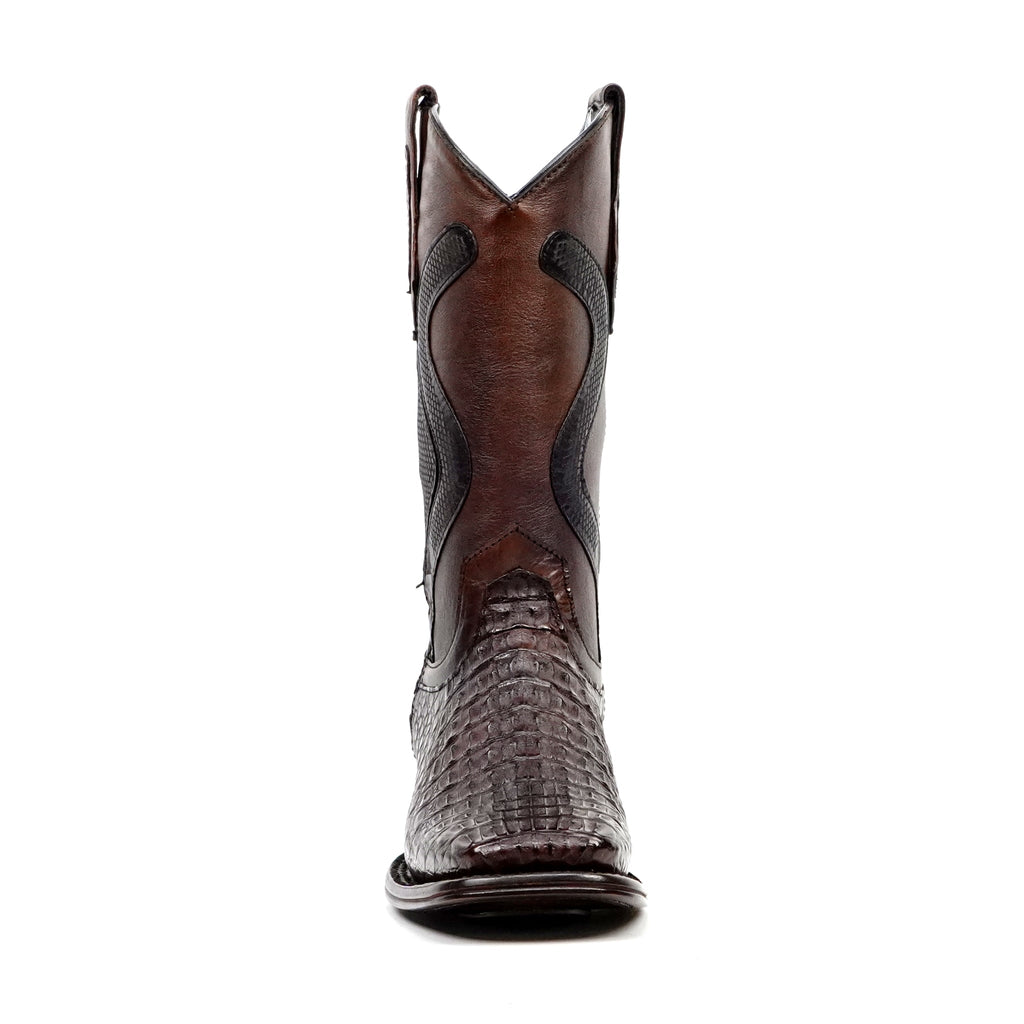 Rhodes Platinum Caiman Hornback Boots - Espresso Brown - Square Toe - Gomez Western Wear