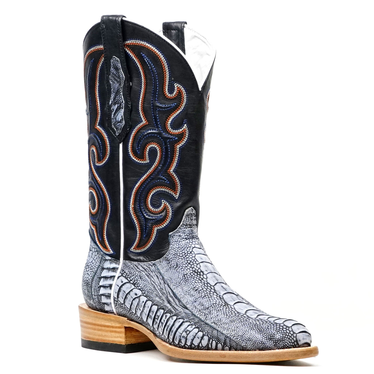 Ridge Ostrich Leg Boots - Denim Blue - Roper Toe - Gomez Western Wear
