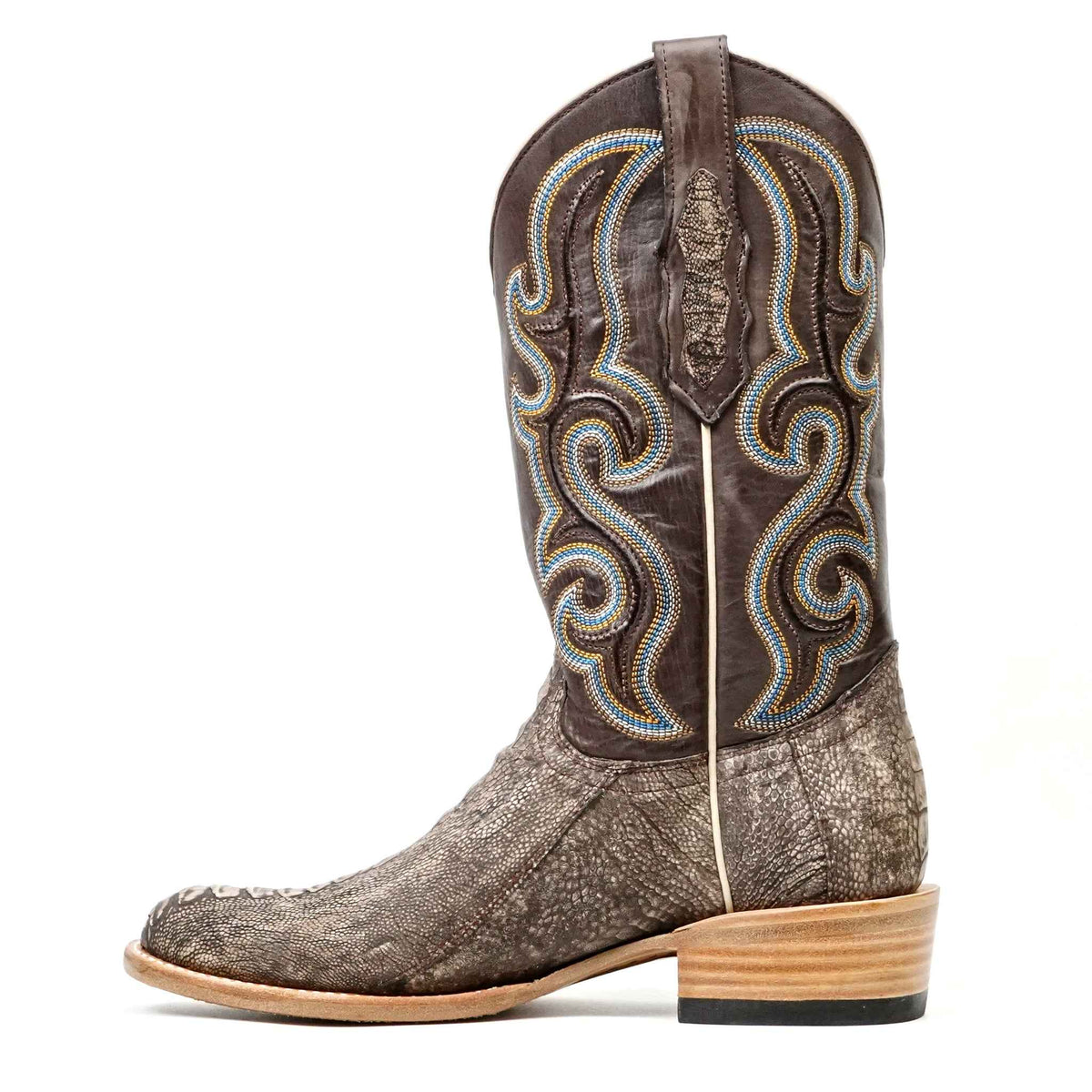 Ridge Ostrich Leg Boots - Rustic Brown - Roper Toe - Gomez Western Wear
