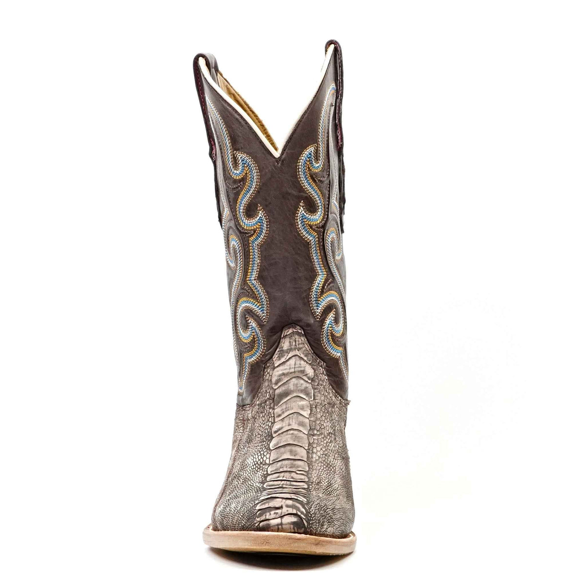 Ridge Ostrich Leg Boots - Rustic Brown - Roper Toe - Gomez Western Wear