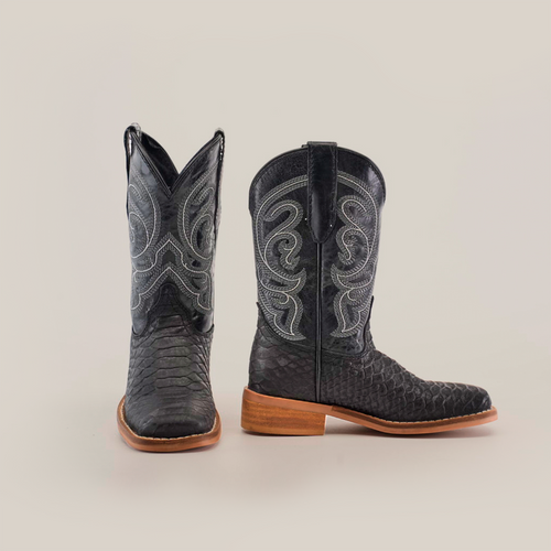 Python Print Matte Black Square Toe - Kids Boots