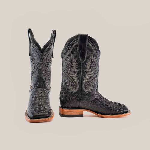 Caiman Hornback Print Black Square Toe / Youth