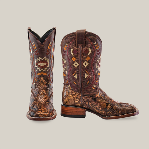 Exotic Python Patchwork Brown Square Toe / Youth