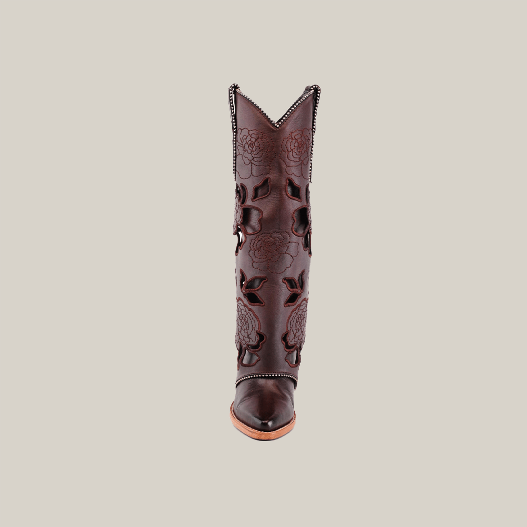 Roma Flowers Tall Shaft Chocolate - J Toe - Gomez Western Wear