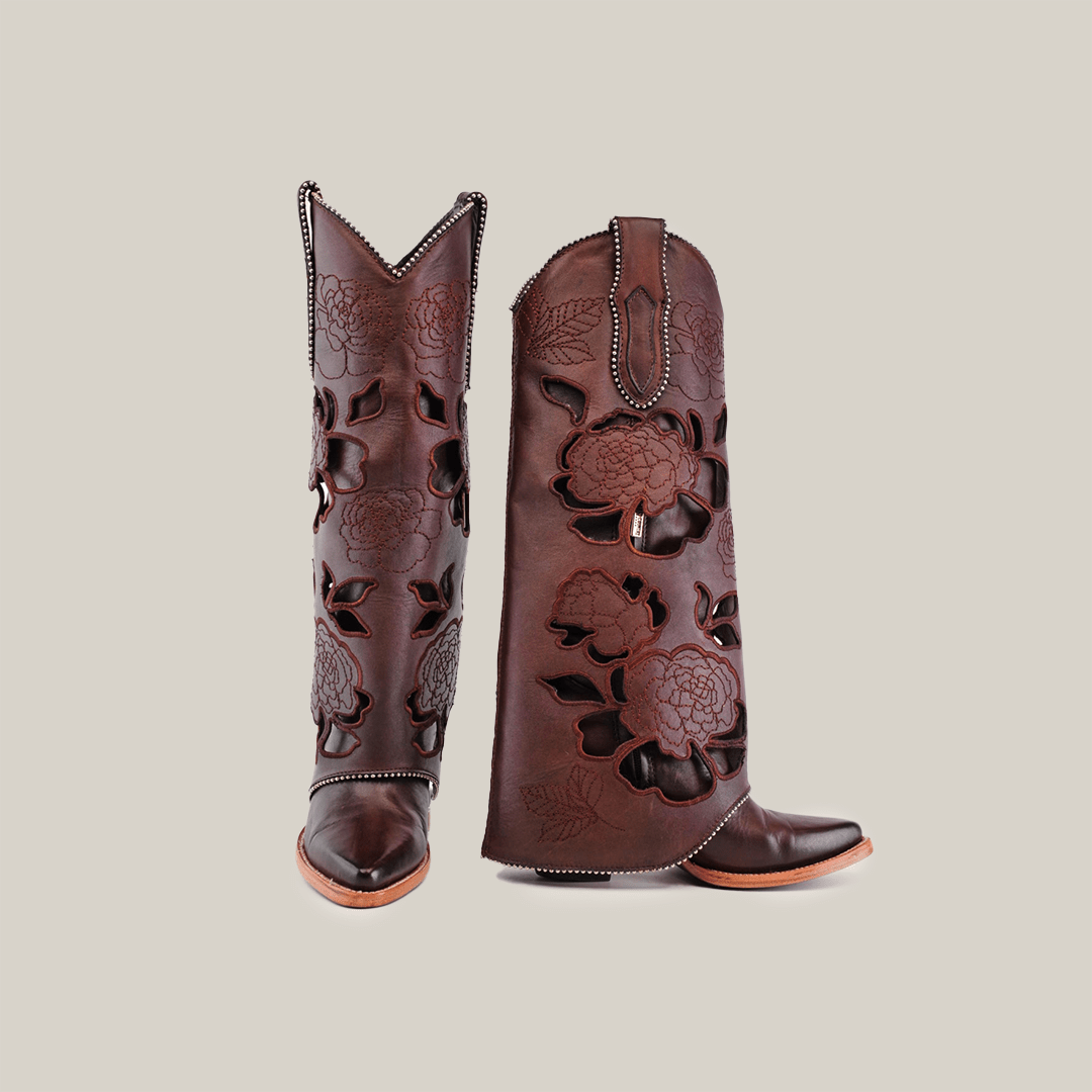 Roma Flowers Tall Shaft Chocolate - J Toe - Gomez Western Wear