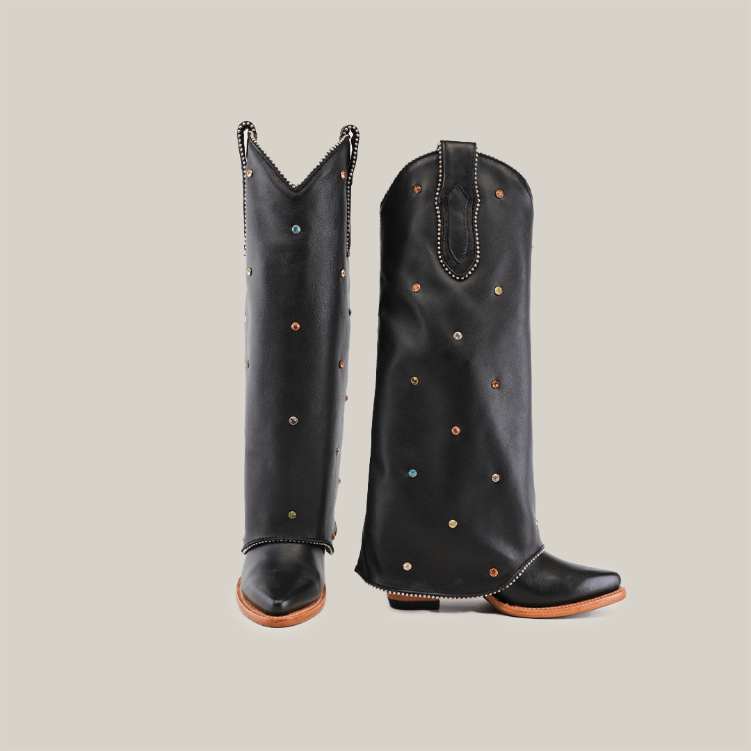 Roma Rainbow Crystals Tall Shaft Black - J Toe - Gomez Western Wear