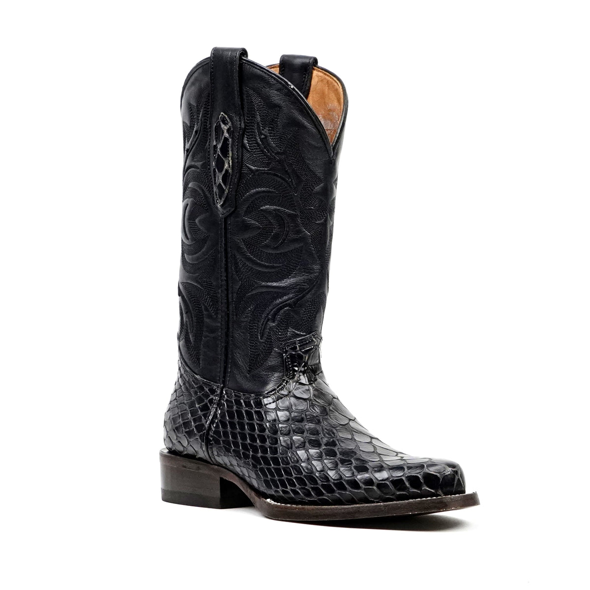 Snake Black Cowboy Boots - Embossed Leather - Roper Toe (E952) - Gomez Western Wear
