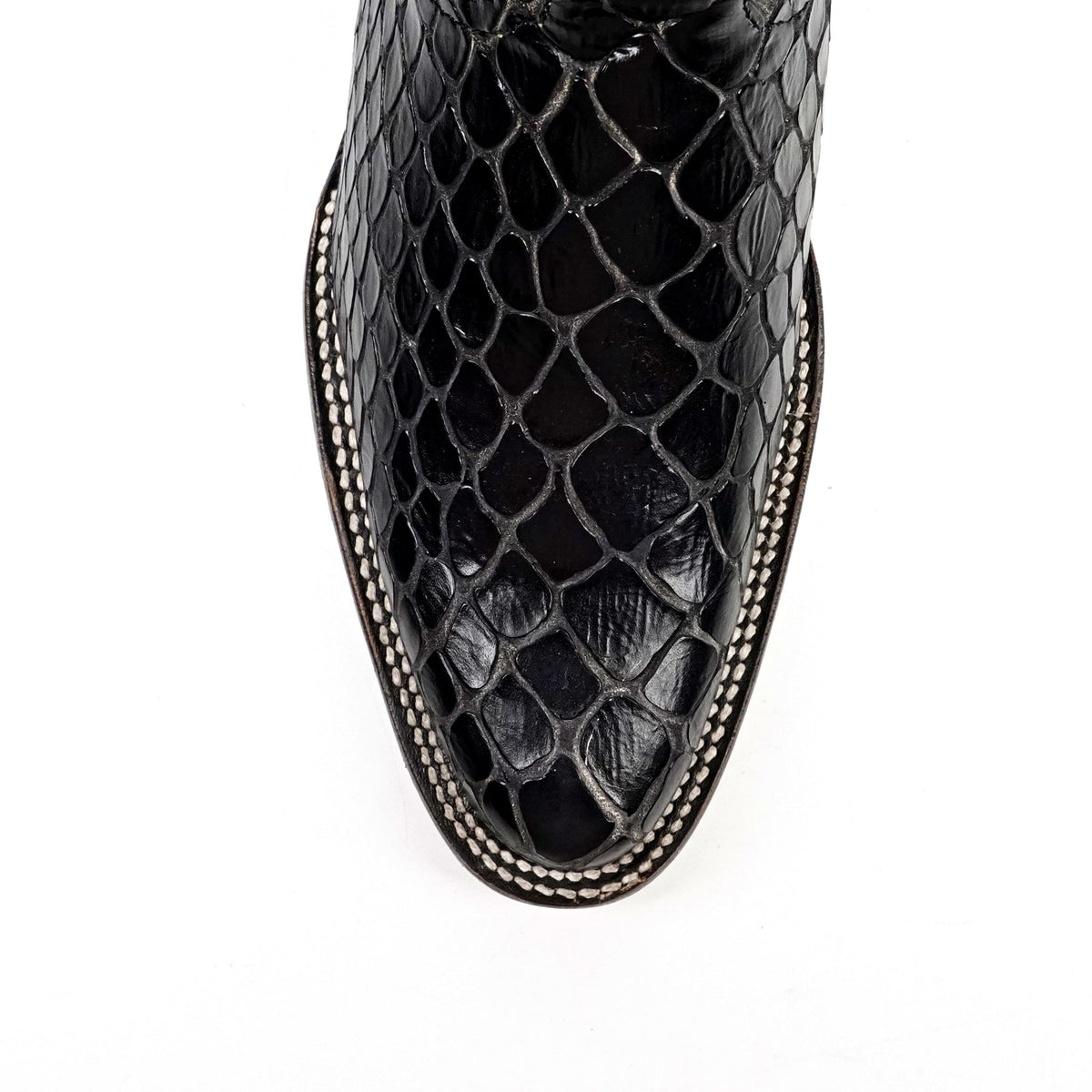 Snake Black Cowboy Boots - Embossed Leather - Roper Toe (E952) - Gomez Western Wear