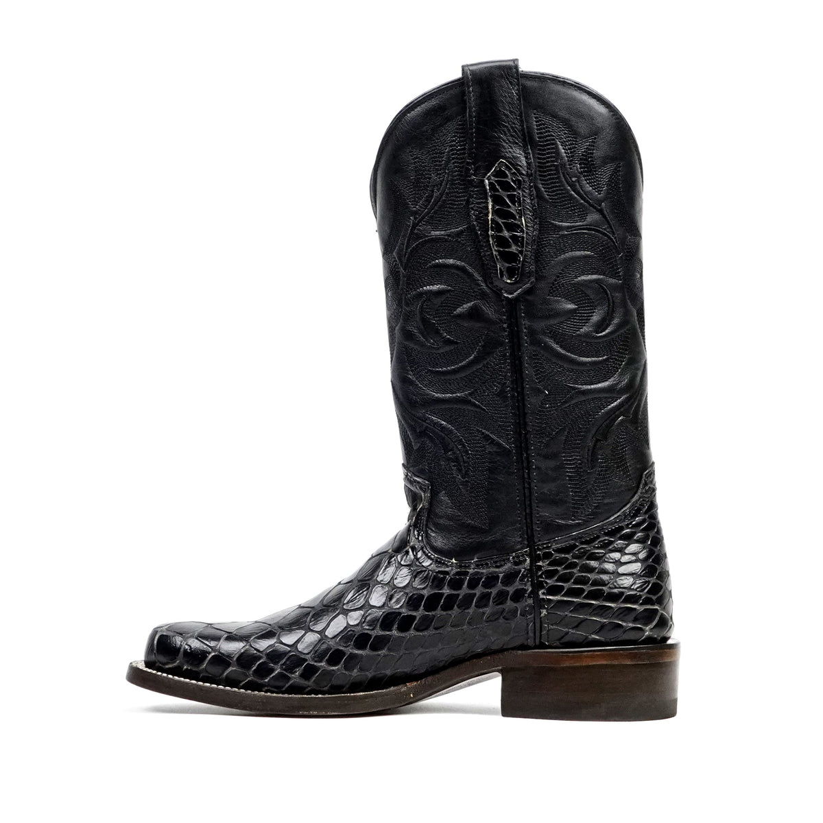Snake Black Cowboy Boots - Embossed Leather - Roper Toe (E952) - Gomez Western Wear