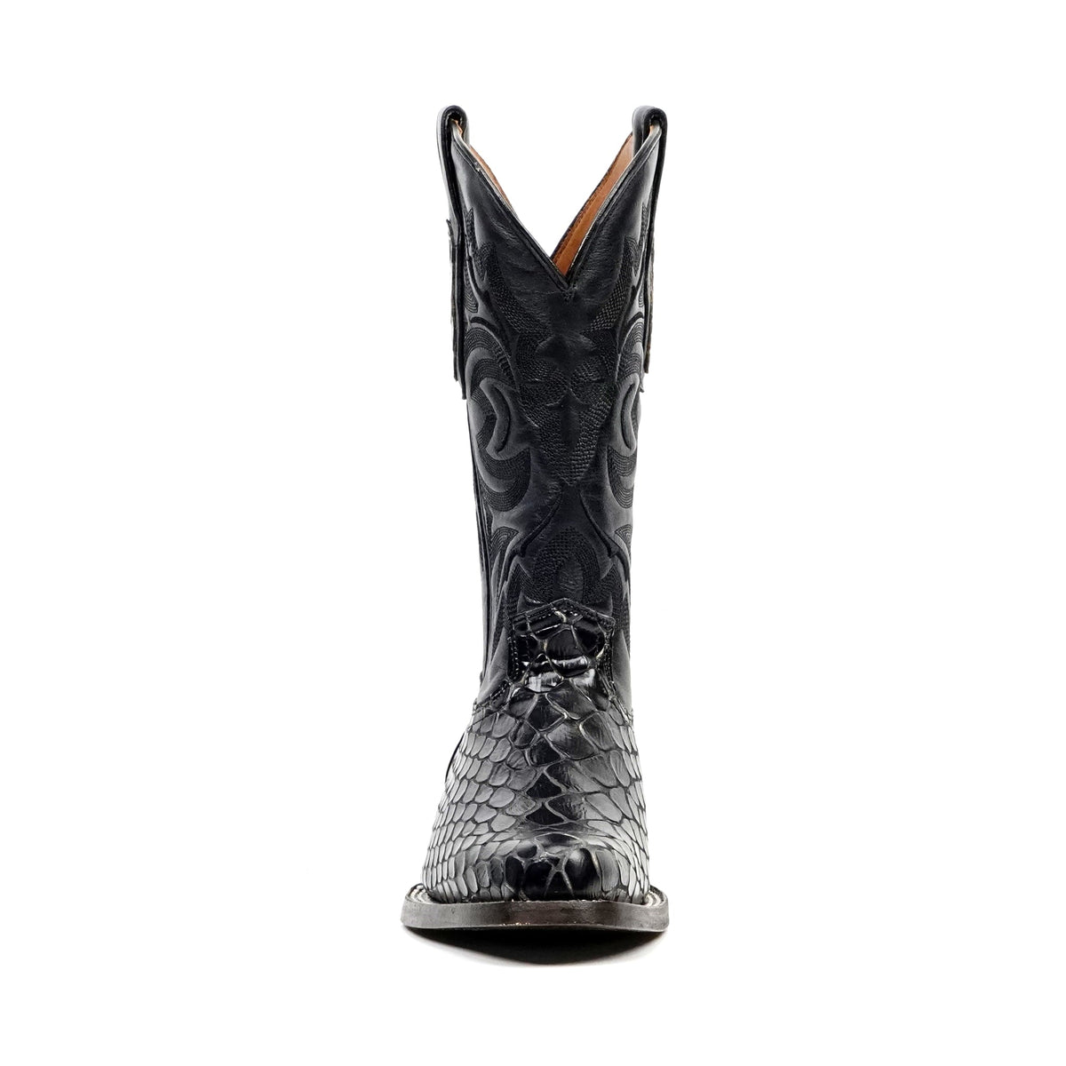 Snake Black Cowboy Boots - Embossed Leather - Roper Toe (E952) - Gomez Western Wear
