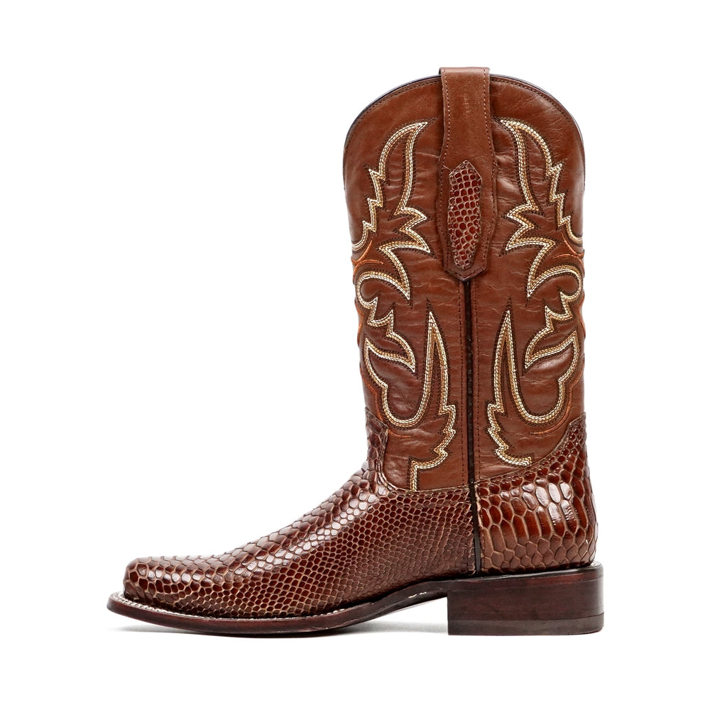 Snake Cognac Boots - Embossed Leather - Round Toe (E953) - Gomez Western Wear