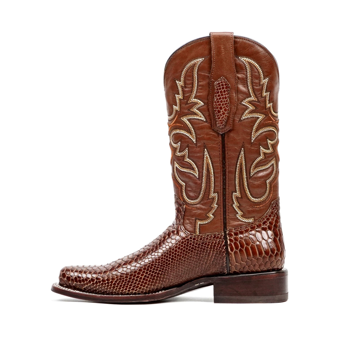 Snake Cognac Boots - Embossed Leather - Round Toe (E953) - Gomez Western Wear