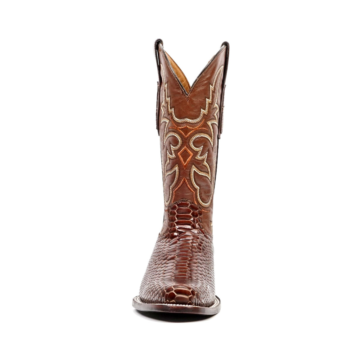 Snake Cognac Boots - Embossed Leather - Round Toe (E953) - Gomez Western Wear