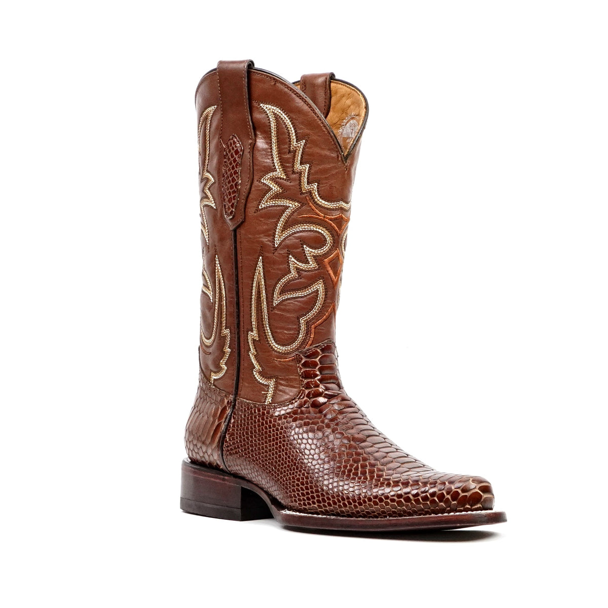 Snake Cognac Boots - Embossed Leather - Round Toe (E953) - Gomez Western Wear