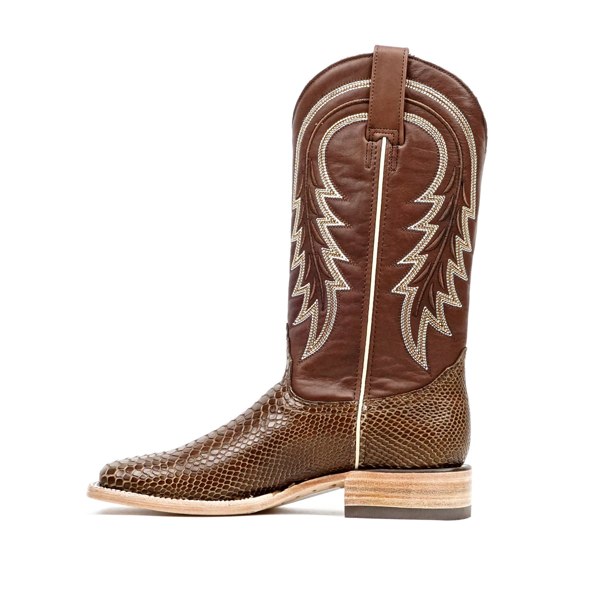 Snake Cowboy Boots - Brown Embossed Leather - Square Toe (E948) - Gomez Western Wear