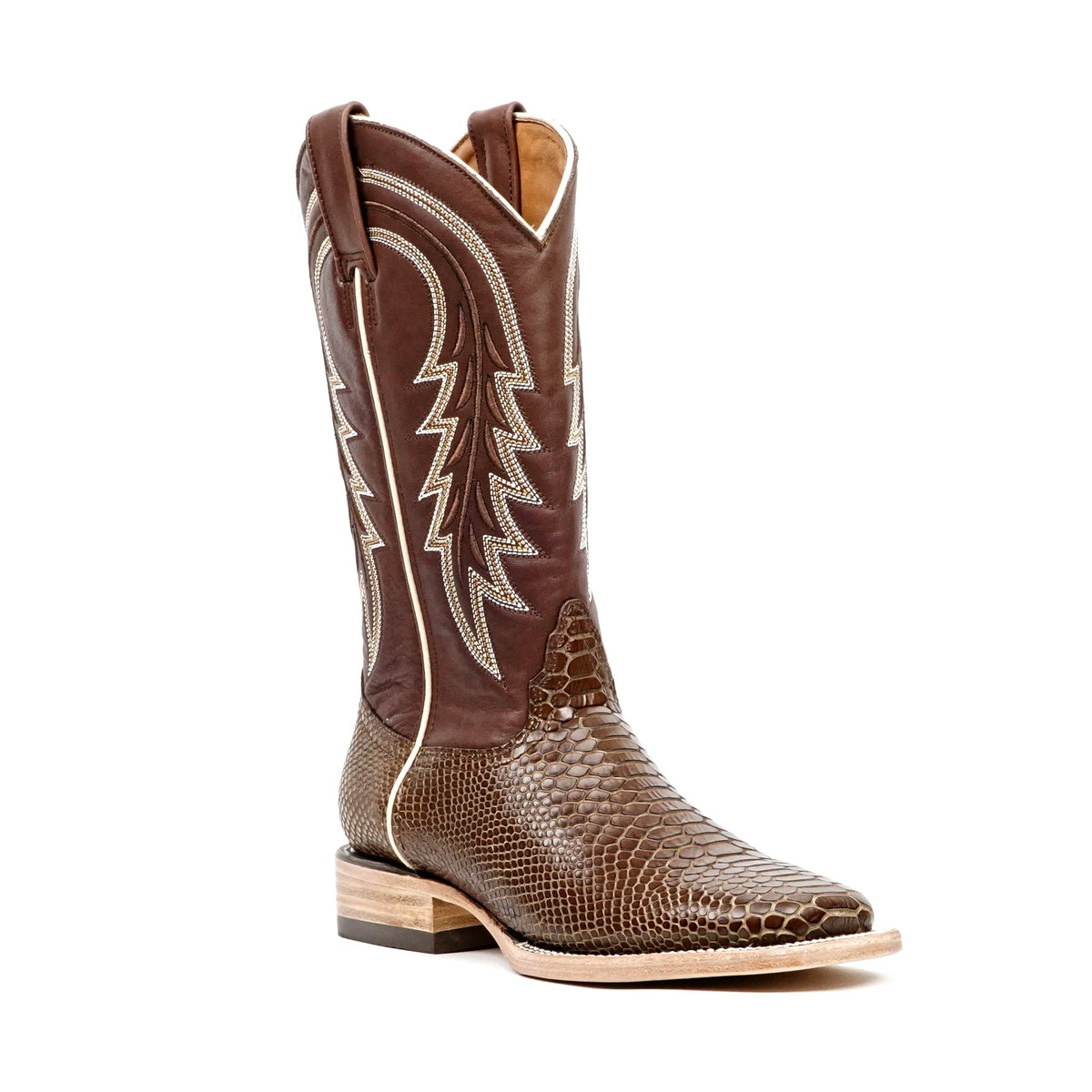 Snake Cowboy Boots - Brown Embossed Leather - Square Toe (E948) - Gomez Western Wear