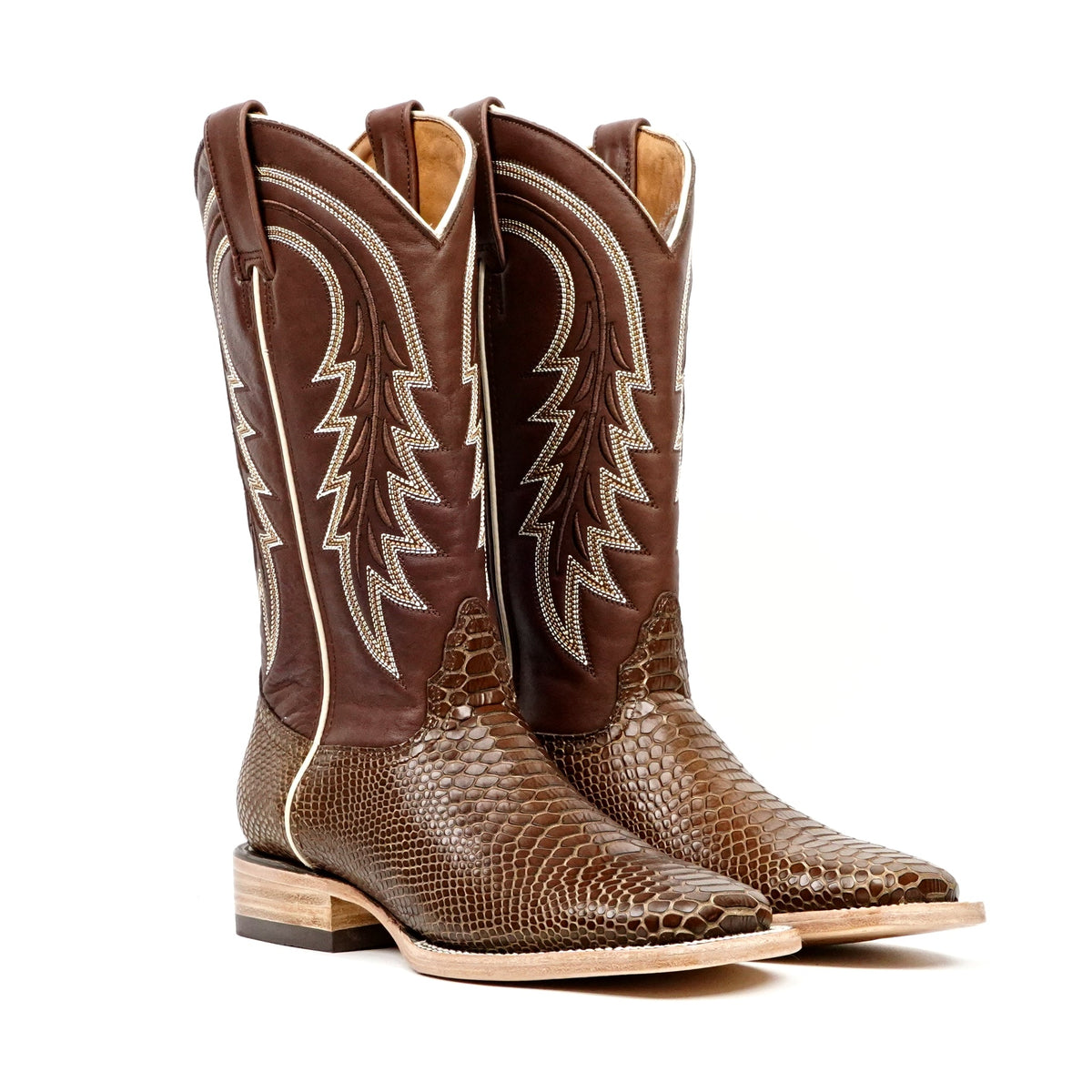 Snake Cowboy Boots - Brown Embossed Leather - Square Toe (E948) - Gomez Western Wear