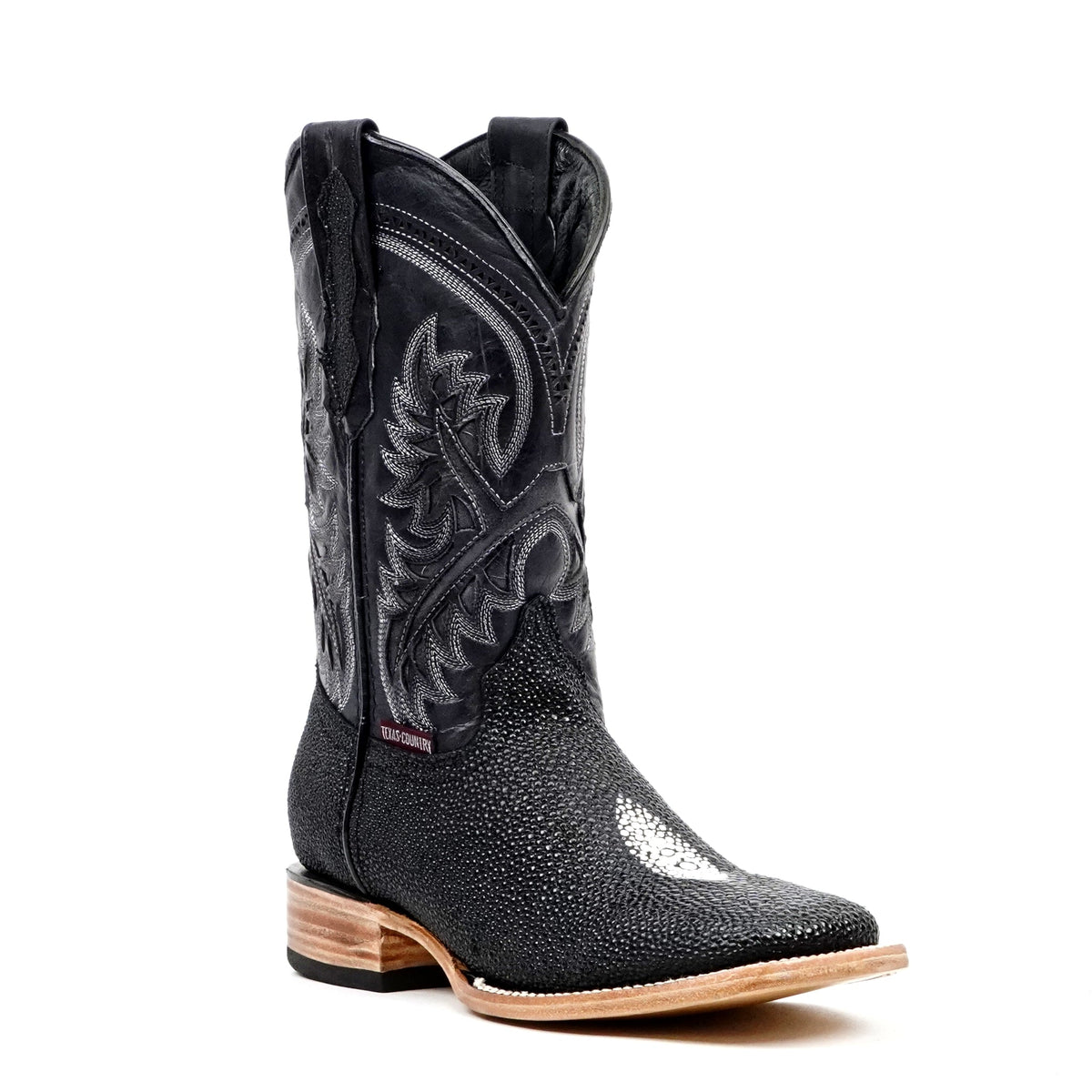 Stingray Black Boots - Embossed Leather - Square Toe (E442) - Gomez Western Wear