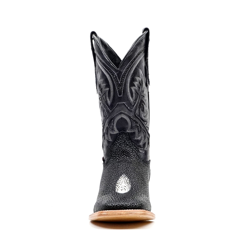 Stingray Black Boots - Embossed Leather - Square Toe (E442) - Gomez Western Wear