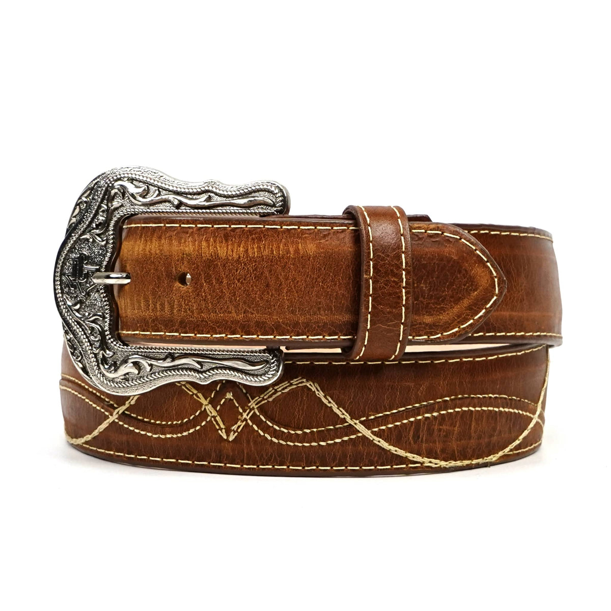 Stitched Cowhide Belt - Honey Brown (C-V4301) - Gomez Western Wear