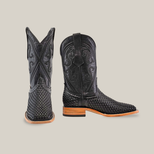 Basketweave Rush Black - Square Toe (E633)