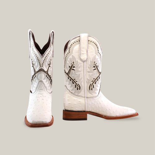 Ostrich White - Embossed Leather - Square Toe (E424)