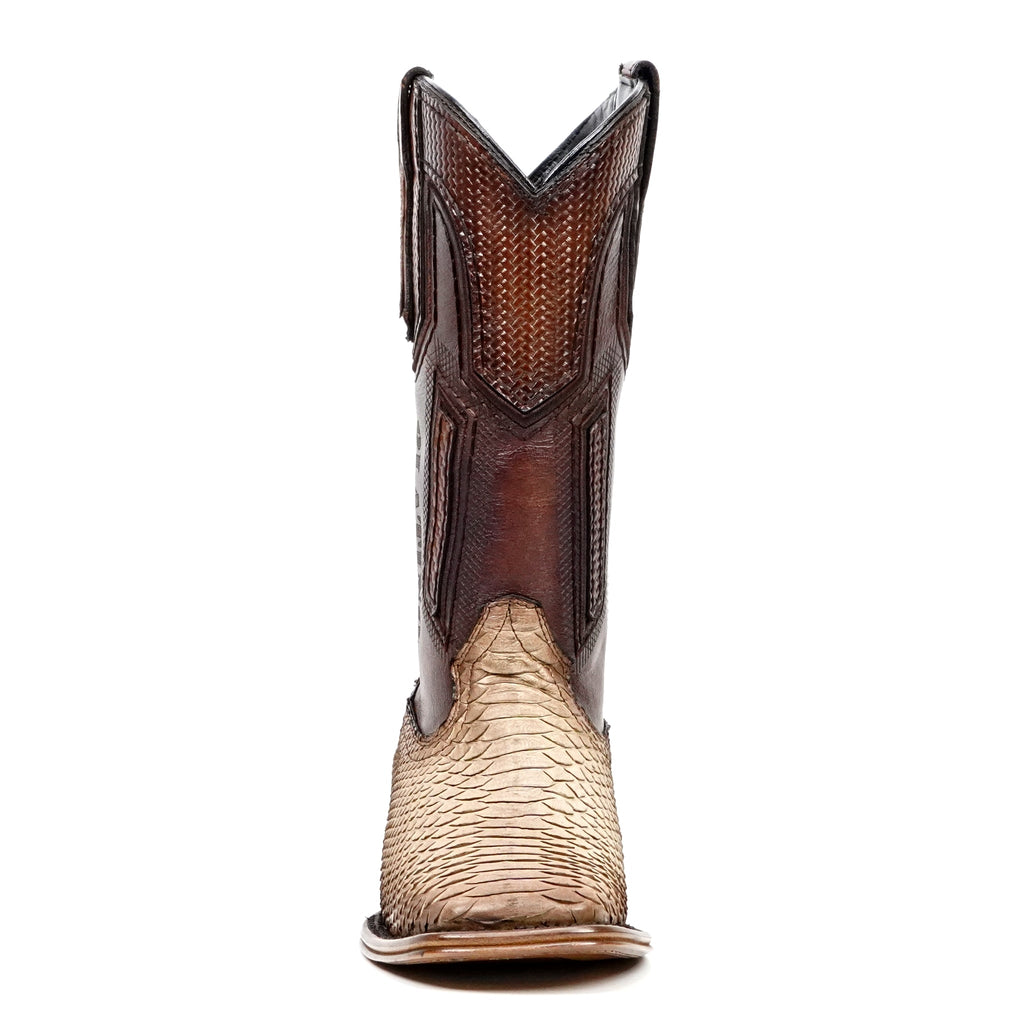 Tanner Platinum Python Boots - Cappuccino - Square Toe - Gomez Western Wear