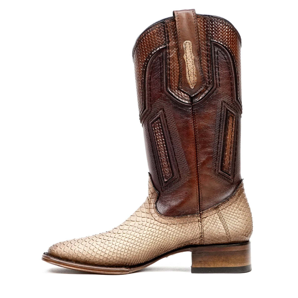 Tanner Platinum Python Boots - Cappuccino - Square Toe - Gomez Western Wear
