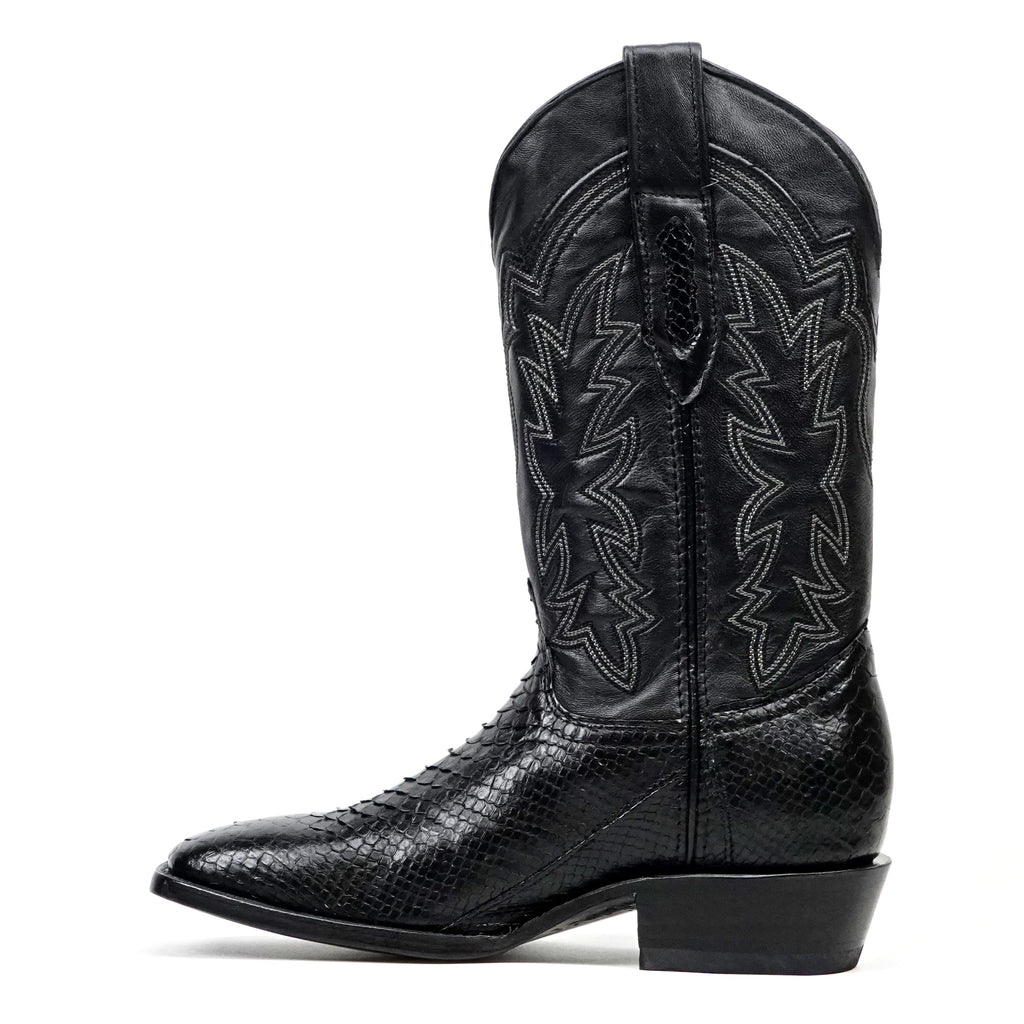 Tanner Python Boots - Glossy Black - Cutter Toe (PN26) - Gomez Western Wear