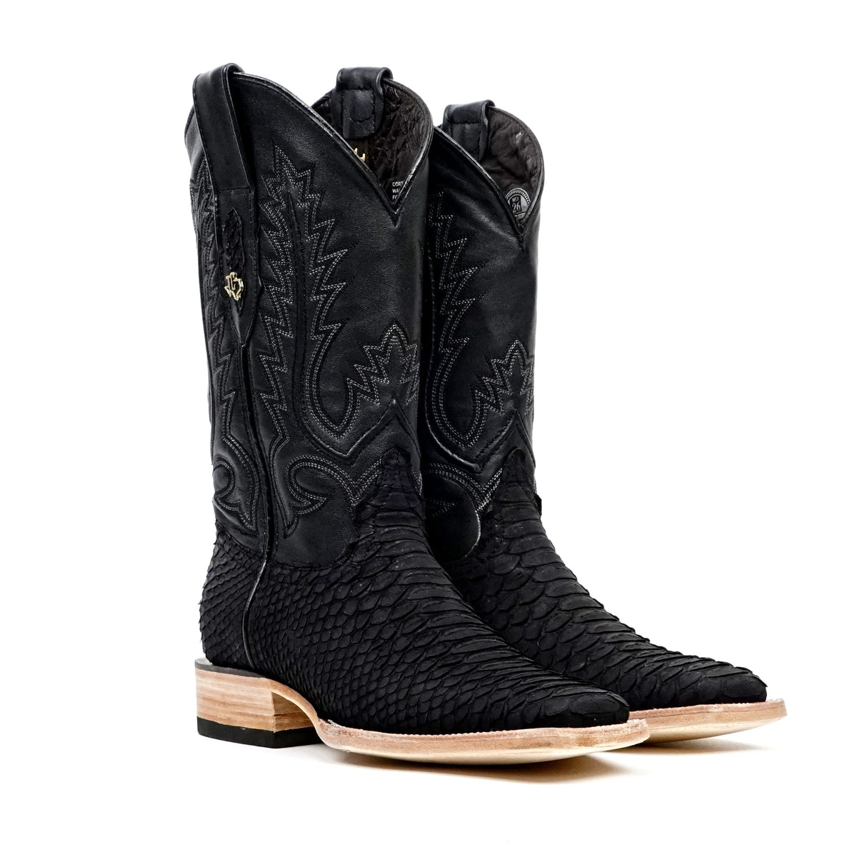 Tanner Python Boots - Matte Black - Square Toe (PN30) - Gomez Western Wear