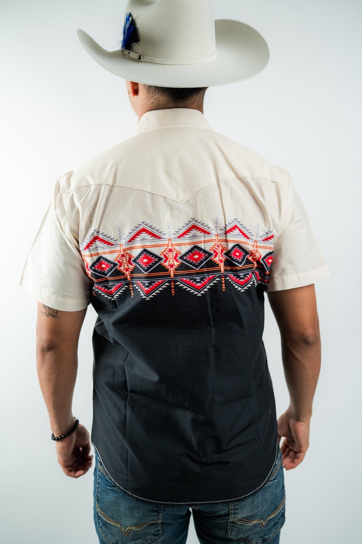 Texas Country - Beige & Black Aztec Western Short Sleeve Shirt (PS100S/T #1150) - Gomez Western Wear