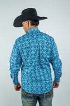 Texas Country - Blue Aztec Pearl Snap Long Sleeve Shirt (PS100L/T #173) - Gomez Western Wear