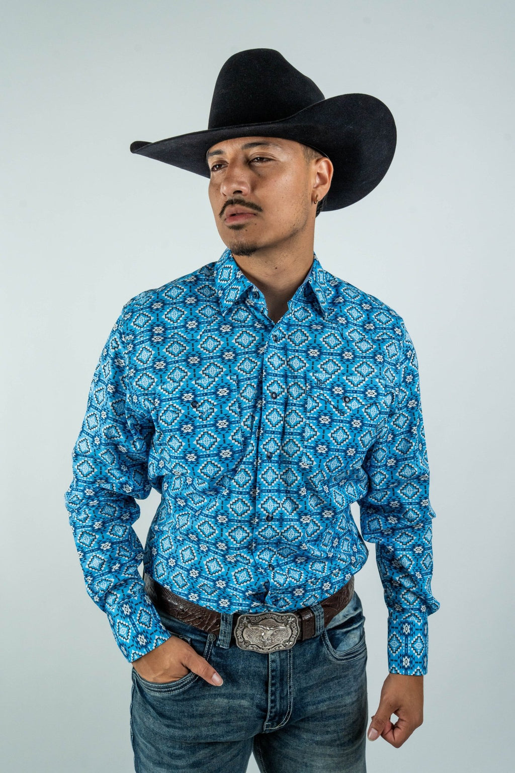 Texas Country - Blue Aztec Pearl Snap Long Sleeve Shirt (PS100L/T #173) - Gomez Western Wear