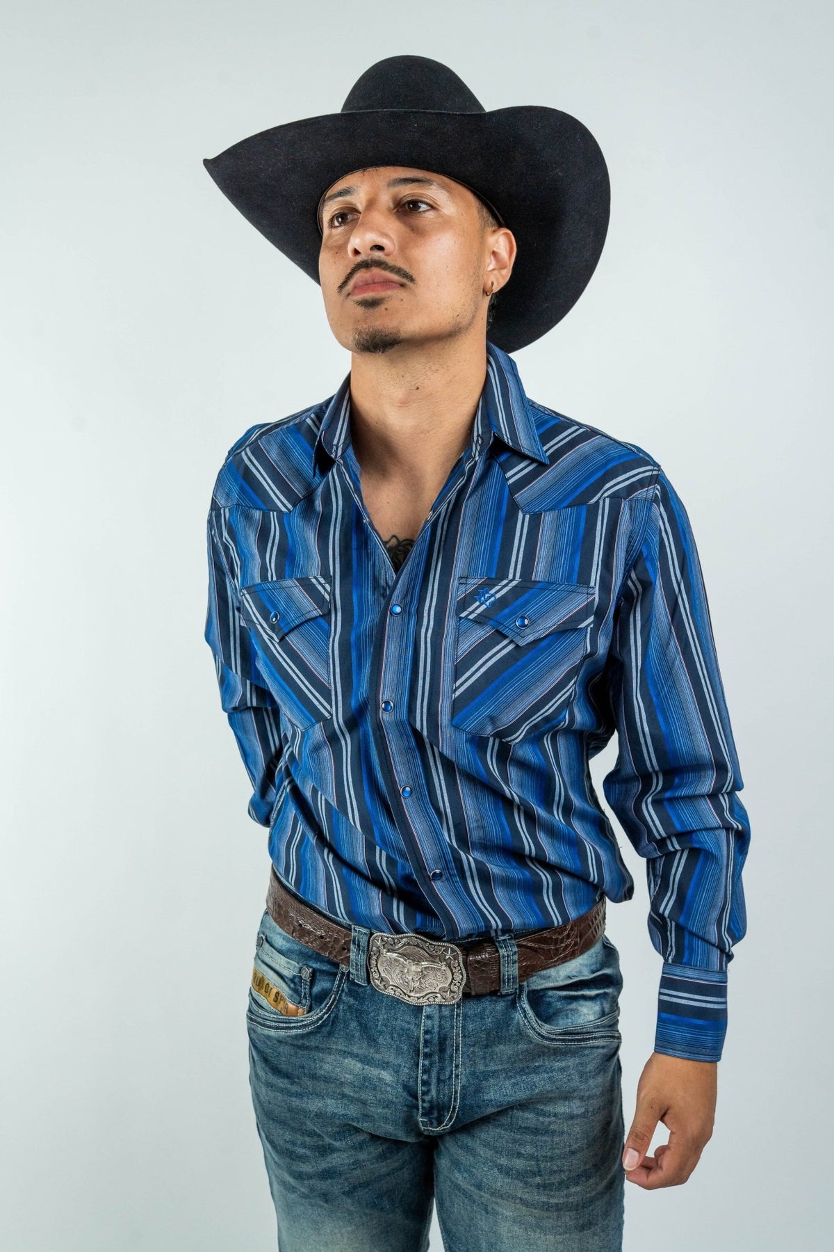 Texas Country - Blue Western Stripes Pearl Snap Long Sleeve Shirt (PS700L/T #7001) - Gomez Western Wear