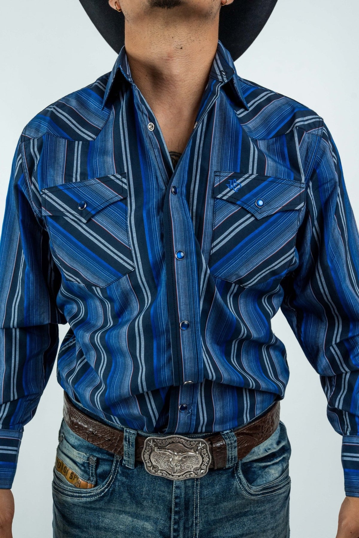 Texas Country - Blue Western Stripes Pearl Snap Long Sleeve Shirt (PS700L/T #7001) - Gomez Western Wear