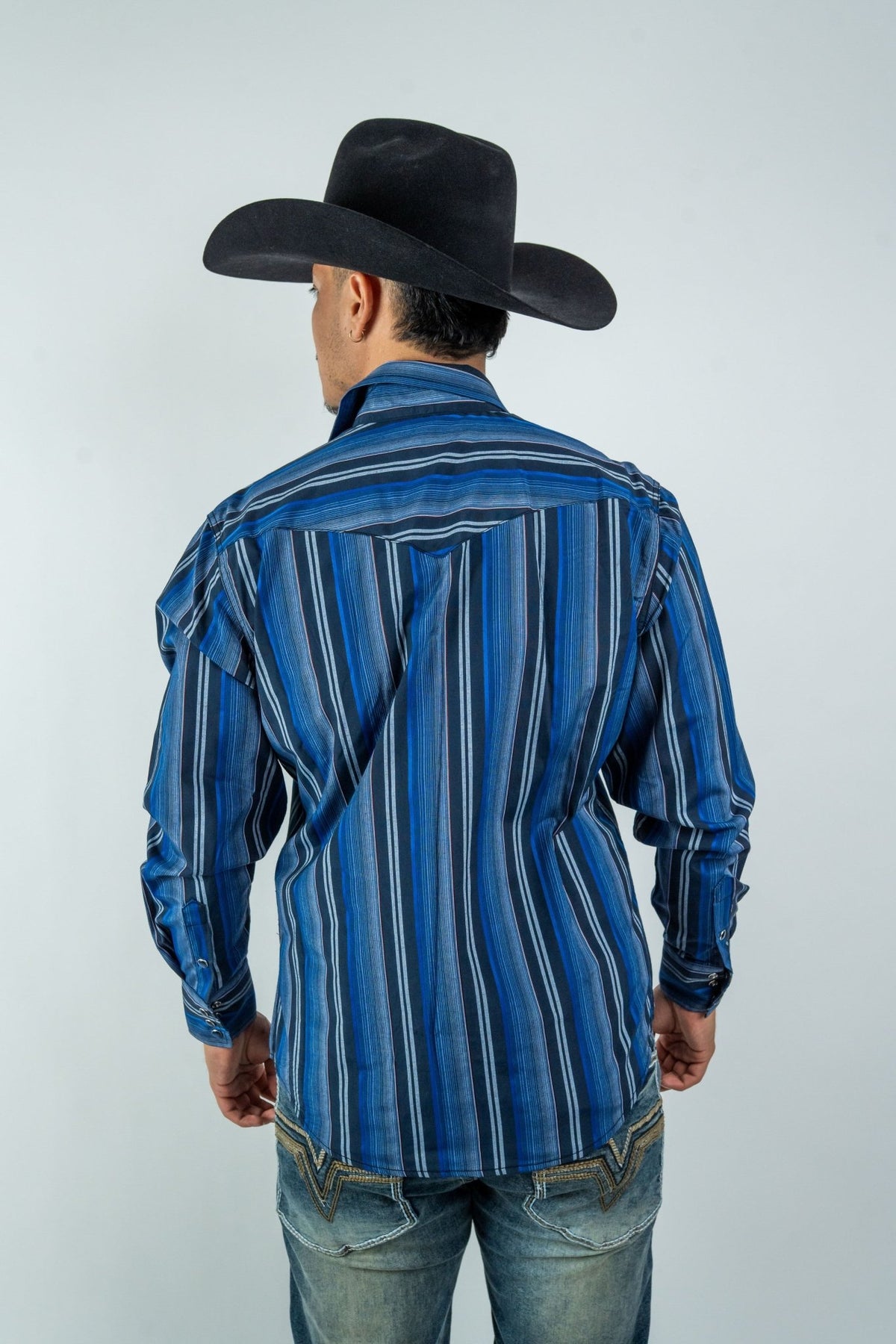Texas Country - Blue Western Stripes Pearl Snap Long Sleeve Shirt (PS700L/T #7001) - Gomez Western Wear